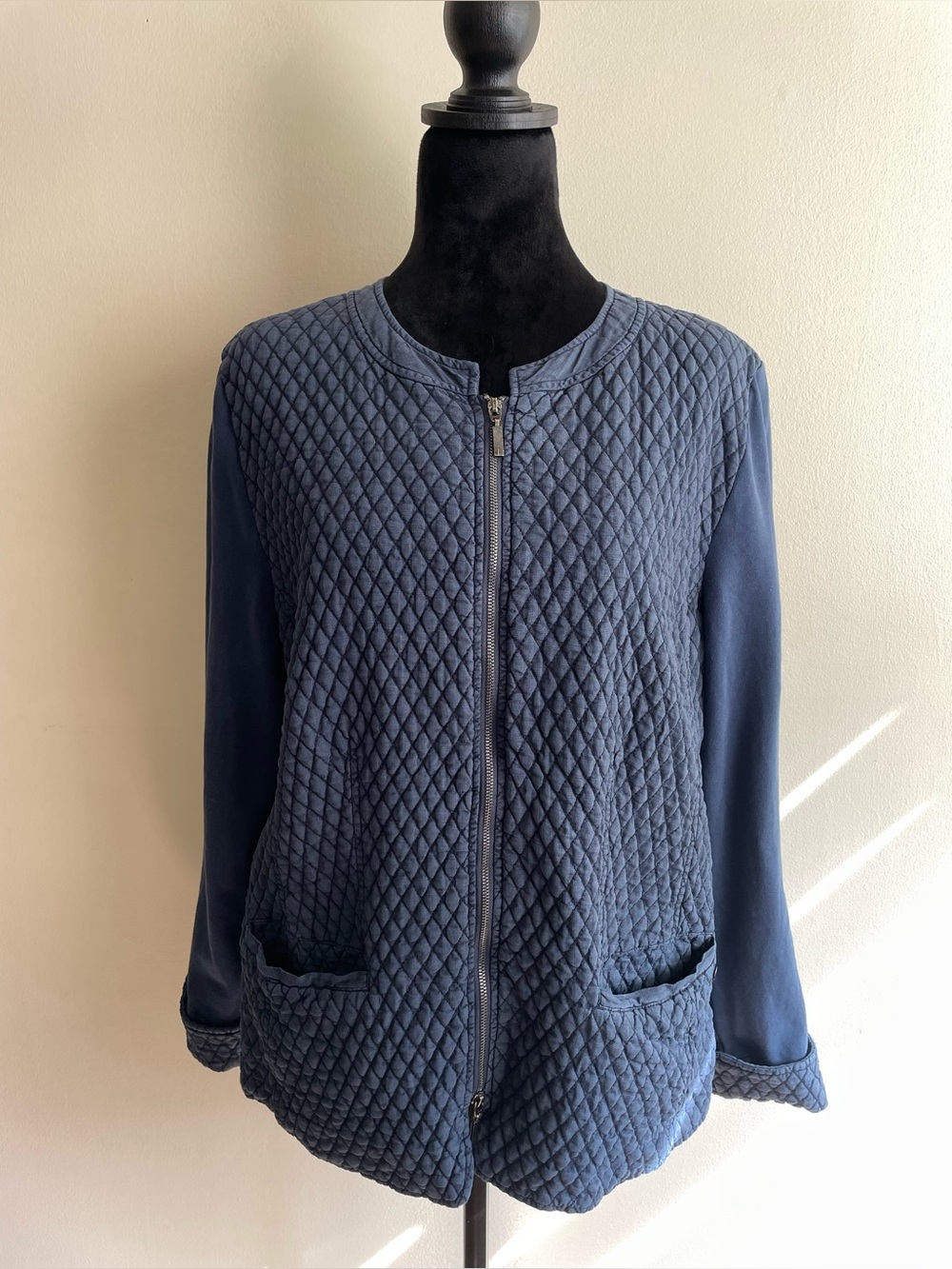 Olsen Europe Quilted Linen Jacket Blue L/14 Quilted Linen Jacket